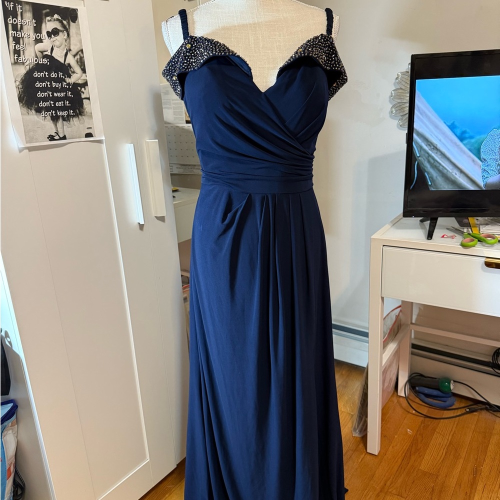 Xscape Strapless Navy Blue Gown
